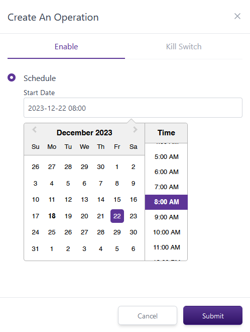 Create an enable operation using schedule