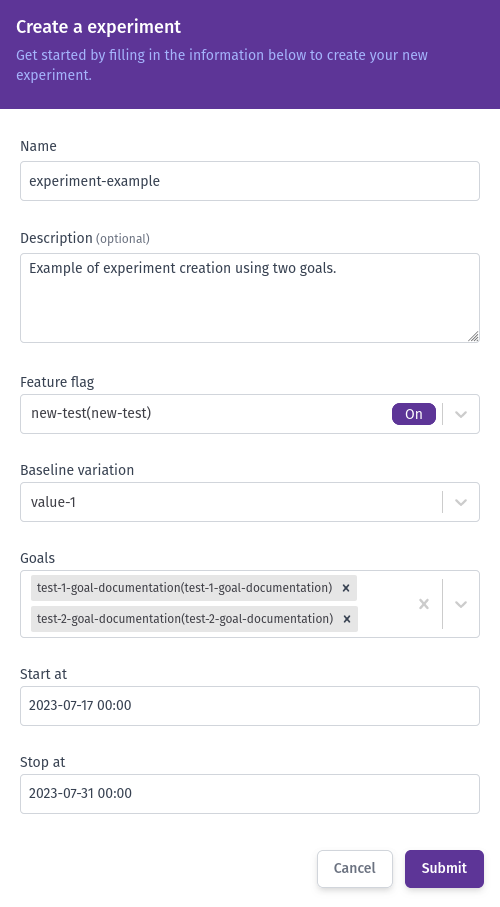 create experiment example