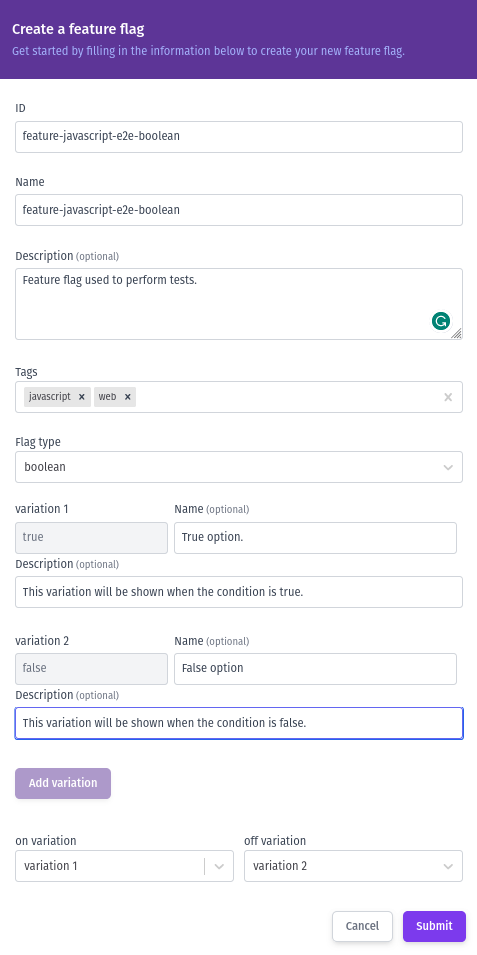 create feature flag panel