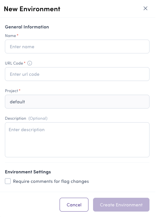 Create environment modal